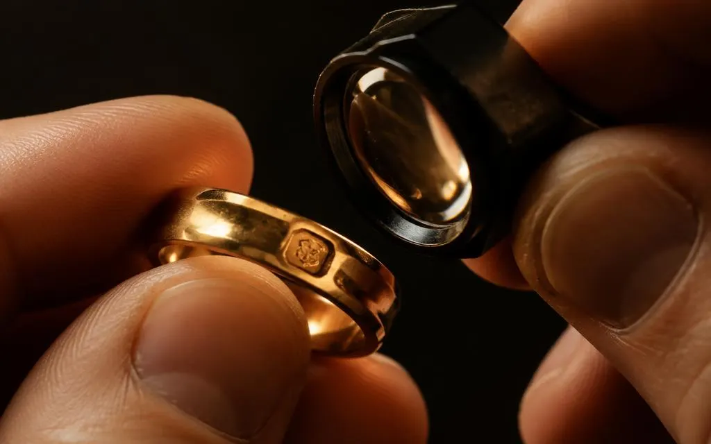 avaliação de anel de ouro 18k com lupa de joalheiro
