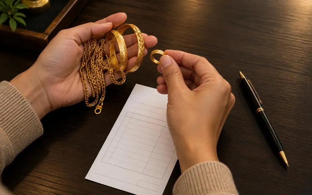 joias de ouro da cautela da Caixa sendo conferidas para avaliação